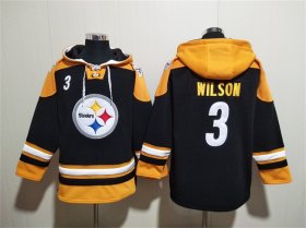 Men\'s Pittsburgh Steelers #3 Russell Wilson Black Ageless Must-Have Lace-Up Pullover Hoodie