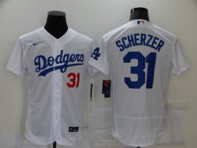 Wholesale Cheap Men\'s Los Angeles Dodgers #31 Max Scherzer White Stitched MLB Flex Base Nike Jersey