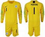 Wholesale Cheap England #1 Pickford Yellow Long Sleeves Goalkeeper Soccer Country Jersey