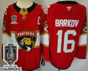Cheap Men's Florida Panthers #16 Aleksander Barkov Red 2025 Stanley Cup Champions Authentic Jersey