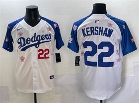 Men\'s Los Angeles Dodgers #22 Clayton Kershaw White Royal 2025 Tokyo Series Limited Stitched Baseball Jersey