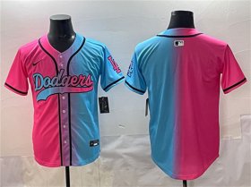 Men\'s Los Angeles Dodgers Blank Pink Blue Limited Stitched Baseball Jersey Cheap Wholesale