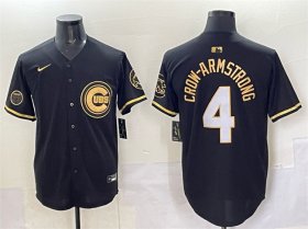 Men\'s Chicago Cubs #4 Pete Crow-Armstrong Black Gold \'Ryne Sandberg Tribute\' Vapor Limited V2 Stitched Baseball Jersey