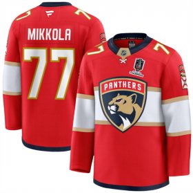 Men\'s Florida Panthers #77 Niko Mikkola Red Home 2025 Stanley Cup Champions Patch Stitched Jersey
