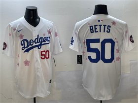 Men\'s Los Angeles Dodgers #50 Mookie Betts White 2025 Tokyo Series Limited Stitched Baseball Jersey Cheap