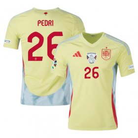 Men\'s Spain Team #26 Pedri Yellow 2024 Away Soccer Jersey