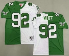 Men\'s Philadelphia Eagles #92 Reggie White Green White Split 1990 Throwback Jersey