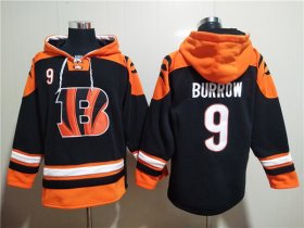 Wholesale Cheap Men\'s Cincinnati Bengals #9 Joe Burrow Orange Black Ageless Must-Have Lace-Up Pullover Hoodie