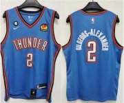 Cheap Men's Oklahoma City Thunder #2 Shai Gilgeous-Alexander Blue With NO.6 Patch Stitched Basketball Jersey