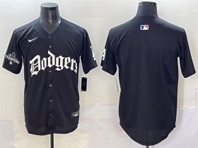 Men\'s Los Angeles Dodgers Blank Black 2025 LA Gothic Style With 2024 World Series Champions Patch Vapor Premier Limited Stitched Baseball Jersey