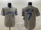 Men's Kansas City Royals #7 Bobby Witt Jr. Gray 2024 Away Limited Stitched Baseball Jersey Cheap