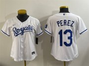 Cheap Youth Kansas City Royals #13 Salvador Perez White Cool Base Stitched Baseball Jersey