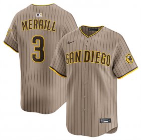 Men\'s San Diego Padres #3 Jackson Merrill Tan 2024 Alternate Limited Stitched Baseball Jersey Cheap