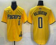 Cheap Men's Indiana Pacers #0 Tyrese Haliburton Yellow 2025 Finals Vapor Stitched Baseball Jersey