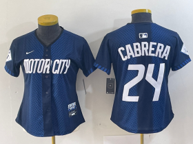 Wholesale Cheap Women\'s Detroit Tigers #24 Miguel Cabrera Navy 2024 City Connect Cool Base Limited Stitched Jersey