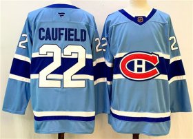 Cheap Men\'s Montreal Canadiens #22 Cole Caufield Blue 2024-25 Reverse Retro Stitched Jersey