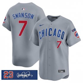 Men\'s Chicago Cubs #7 Dansby Swanson Gray \'Ryne Sandberg Tribute\' Vapor Limited V3 Stitched Baseball Jersey Cheap Wholesale