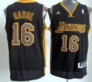 Wholesale Cheap Los Angeles Lakers #16 Pau Gasol Revolution 30 Swingman All Black With Yellow Jersey