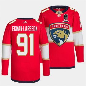 Cheap Men\'s Florida Panthers #91 Oliver Ekman-Larsson Red Home 2024 Stanley Cup Champions Stitched Jersey