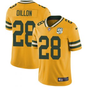 Wholesale Cheap Nike Packers #28 AJ Dillon Yellow Men\'s 100th Season Stitched NFL Limited Rush Jersey