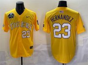 Cheap Men's LSU Tigers #23 Luis Hernandez Gold 2025 World Series & SEC Patch Stitched Baseball Jersey