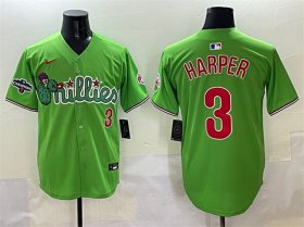 Cheap Men\'s Philadelphia Phillies #3 Bryce Harper Light Green Phanatic With 2024 Division Champions Patch Limited Stitched Jersey