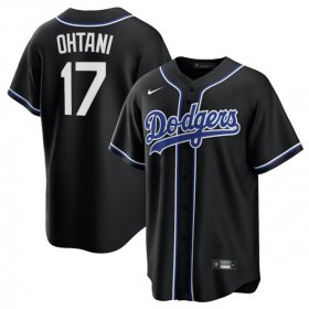 Men\'s Los Angeles Dodgers #17 Shohei Ohtani Black Lights Out Limited Stitched Baseball Jersey