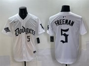 Men's Los Angeles Dodgers #5 Freddie Freeman White 2025 LA Gothic Style With 2024 World Series Champions Patch Vapor Premier Limited Stitched Baseball Jersey Cheap Wholesale