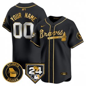 Men\'s Atlanta Braves Customized Black Gold 2024 Spring Training Patch Limited Stitched Baseball Jersey Cheap Wholesale