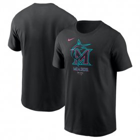 Cheap Men\'s Miami Marlins Black 2025 City Connect Large Logo T-Shirt