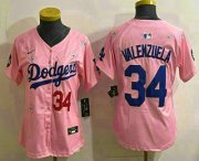 Cheap Women's Los Angeles Dodgers #34 Fernando Valenzuela Pink 2025 Tokyo Series Limited Stitched Jersey