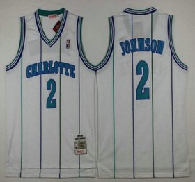 Wholesale Cheap Men\'s Charlotte Hornets #2 Larry Johnson 1992-93 White Hardwood Classics Soul Swingman Throwback Jersey