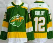 Cheap Men's Minnesota Wild #12 Matthew Boldy Green Alternate Authentic Jersey