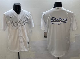 Men\'s Los Angeles Dodgers Team Big Logo White Cool Base Stitched Baseball Jersey Cheap