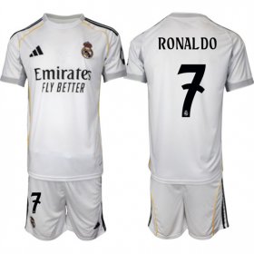 Cheap Men\'s Real Madrid #7 Ronaldo 25-26 White Home Soccer Jersey Suit