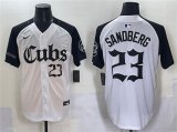 Cheap Men's Chicago Cubs #23 Ryne Sandberg White Black 'Gothic North Side Edition' Vapor Premier Limited Stitched Baseball Jersey