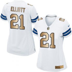 Wholesale Cheap Nike Cowboys #21 Ezekiel Elliott White Women\'s Stitched NFL Elite Gold Jersey