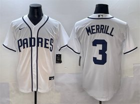 Men\'s San Diego Padres #3 Jackson Merrill White Cool Base Stitched Baseball Jersey