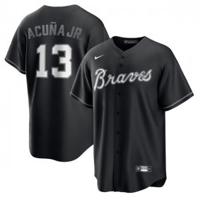 Men\'s Atlanta Braves #13 Ronald Acuna Jr. Black Lights Out Limited Stitched Baseball Jersey