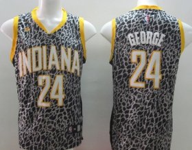 Wholesale Cheap Indiana Pacers #24 Paul George Black Leopard Print Fashion Jersey