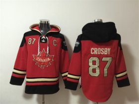 Men\'s Team Canada #87 Sidney Crosby Red Black Ageless Must-Have Lace-Up Pullover Hoodie Cheap