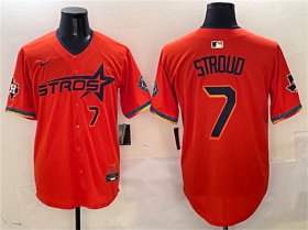 Cheap Men\'s Houston Astros #7 C.J. Stroud Orange 2025 City Connect With Texas Patch Limited Stitched Baseball Jersey