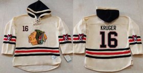 Wholesale Cheap Blackhawks #16 Marcus Kruger Cream Heavyweight Pullover Hoodie Stitched NHL Jersey