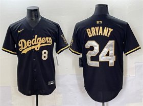 Cheap Men\'s Los Angeles Dodgers Front #8 Back #24 Kobe Bryant Black Gold Limited Stitched Jersey
