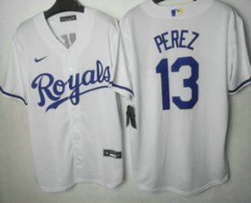 Wholesale Cheap Men\'s Kansas City Royals #13 Salvador Perez White Cool Base Stitched MLB Jersey
