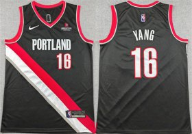 Cheap Men\'s Portland Trail Blazers #16 Yang Hansen Black Icon Edition Stitched Basketball Jersey