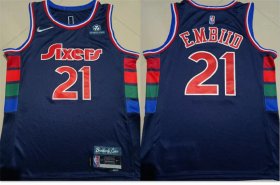Wholesale Cheap Men\'s Nike Philadelphia 76ers #21 Joel Embiid Navy Nike Diamond 75th Anniversary City Edition Swingman Jersey