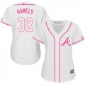 Wholesale Cheap Braves #32 Cole Hamels White/Pink Fashion Women's Stitched MLB Jersey