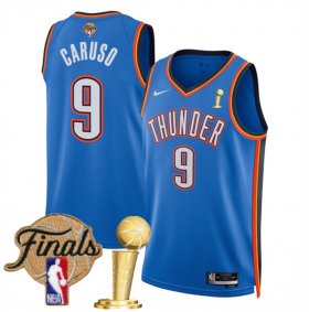 Men\'s Oklahoma City Thunder #9 Alex Caruso Blue 2025 Finals Patch And Finals Champions Patch Icon Edition Stitched Basketball Jersey