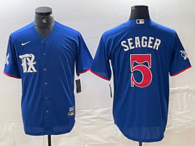 Cheap Men\'s Texas Rangers #5 Corey Seager Royal Blue 2023 City Connect Stitched Baseball Jersey